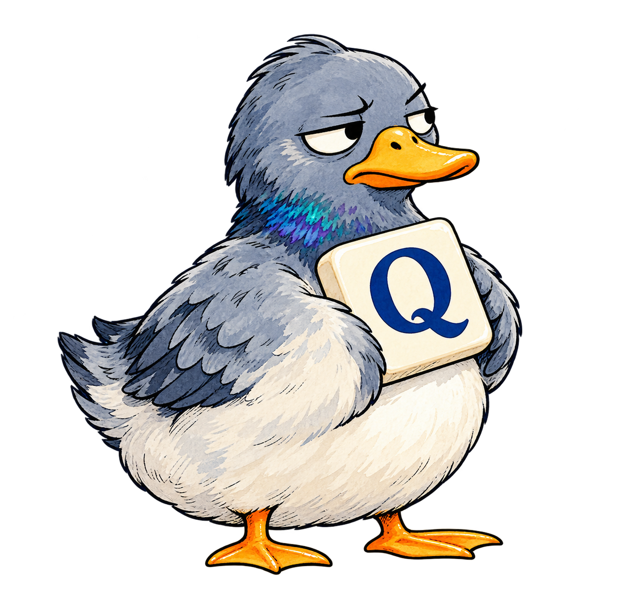 Clackle duck holding a Q tile