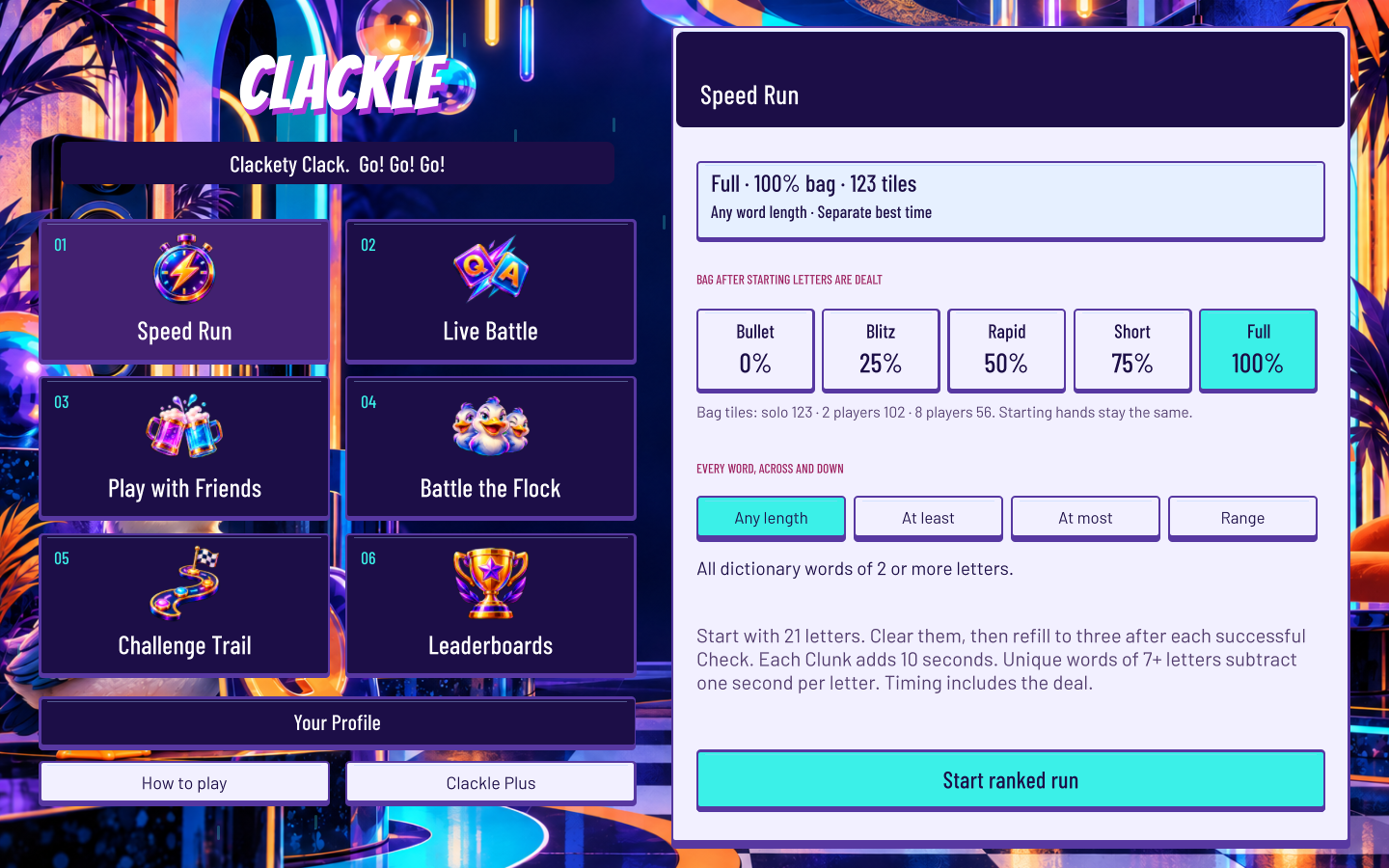 Purple and aqua arcade interface